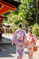 Woman wearing Yukata Kimono in Kyoto, Japan. Japanese traditional background.