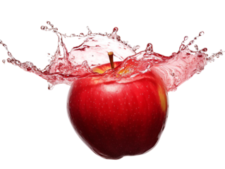 an apple splashing into water