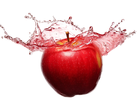 an apple splashing into water