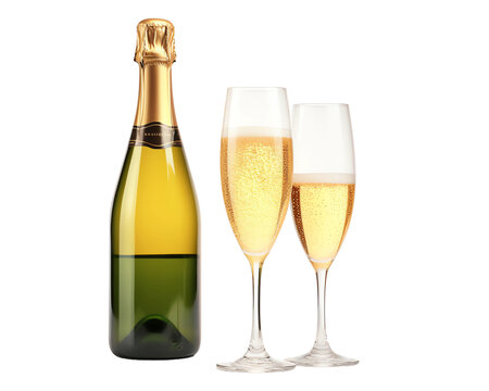 a bottle of champagne and two glasses - Powered by Adobe
