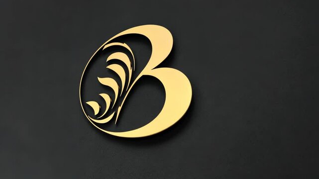 Gold logo design featuring elegant curves and patterns displayed on a dark background