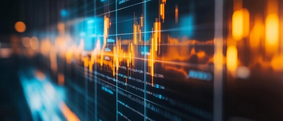 Obraz premium Dynamic Financial Data Visualization with Glowing Graphs and Charts on a Digital Screen in a Modern Business Environment