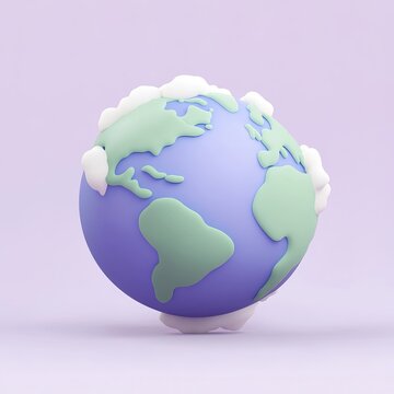 Fototapeta A Whimsical 3D Earth Globe with Pastel Clouds - A Modern Artistic Representation of Our Planet