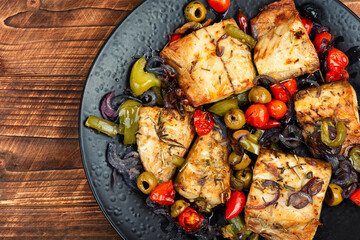 Oven baked mackerel.