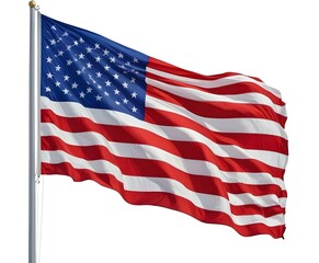 Fototapeta premium A large American flag waving in the wind, with its iconic red and white stripes and 50 white stars on a blue background