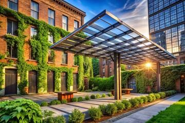 Fototapeta premium Urban Solar Pergola: Sustainable Cityscape Design Stock Photo