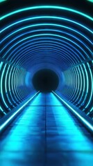 Futuristic Metro System With Glowing Blue Lights and Vibrant Tunnel Design