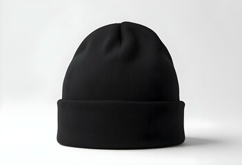 A black knit beanie hat