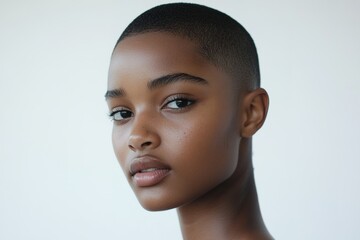 Elegant portrait showcases individuality with bold hairstyle and
