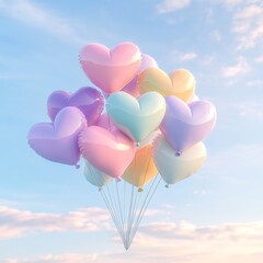 Fototapeta premium Colorful Heart-Shaped Balloons Floating in a Blue Sky