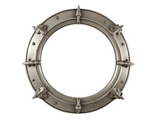 A porthole frame with rivets , suitable for a nautical or industrial decor