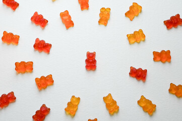 Group of gummy bears candy on white background
