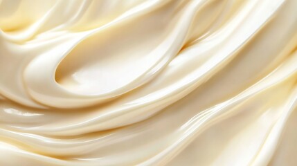 Obraz premium A close-up of creamy mayonnaise, highlighting its smooth texture and rich color against the white background.