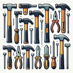 hammer set falt vector illustration