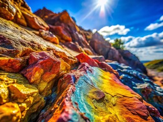 Obraz premium Vibrant Rock Surface Close-Up: Colorful Texture in Sunlight