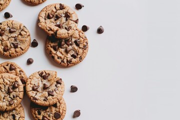 Chocolate chip cookies o white background.