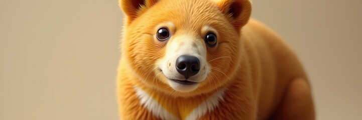 An Adorable Golden Bear Cub with a Sweet Face and Charming Expression Looking Directly at You with Brown Eyes and a Soft Orange Fur
