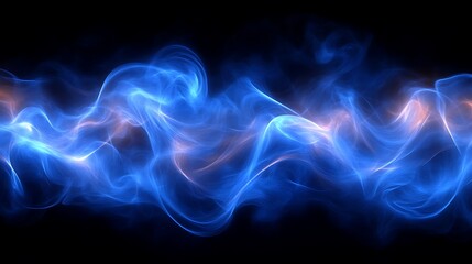 Fototapeta premium Abstract blue and orange smoke waves on black background.