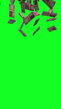 Vertical 200 Ghana Cedis Note Banknotes Falling Animation on Green Screen
