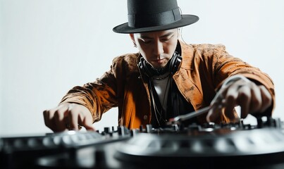 A DJ performing with turntables, creating an energetic atmosphere.