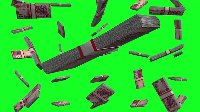 200 Ghana Cedis Note Banknotes Falling Animation on Green Screen