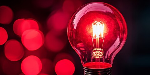 Bright bulb illuminated by a red lampstand, showcasing a unique charm filter that highlights the interplay of light and design in this captivating scene featuring a brightly lit bulb.