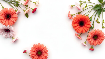 Distinct split overhead bird's-eye view of a flower border with copy space, top-down perspective, divided into bold contrasting sections.