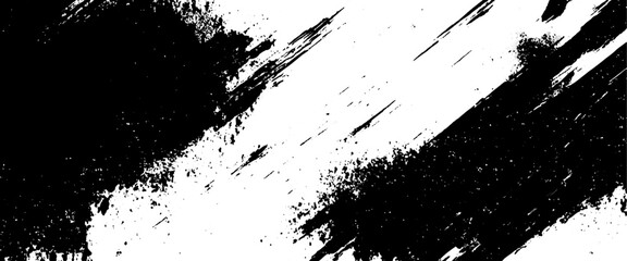 Vector abstract black grunge splatter brush stroke on grunge white paint brush stroke background.