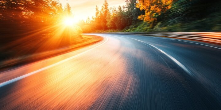 Asphalt road captured in motion blur showcases the dynamic beauty of an asphalt road illuminated by sunlight, highlighting the captivating essence of an asphalt road scene.