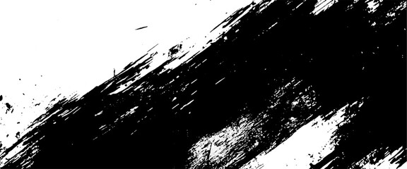 Vector abstract black grunge splatter brush stroke on grunge white paint brush stroke background.
