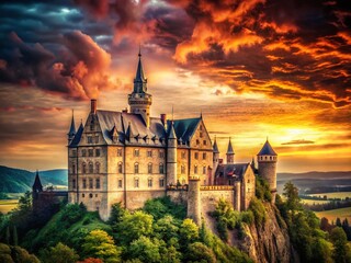 Fototapeta premium Vintage European Power: Majestic Castle at Sunset