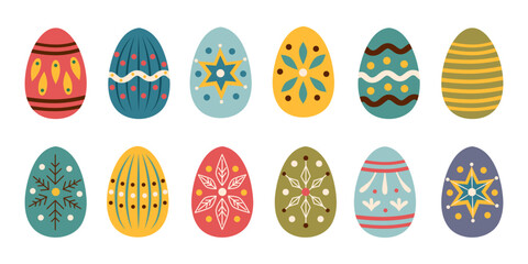 Set of Easter eggs isolated on white background. Easter eggs with patterns. Vector hand drawn cliparts.