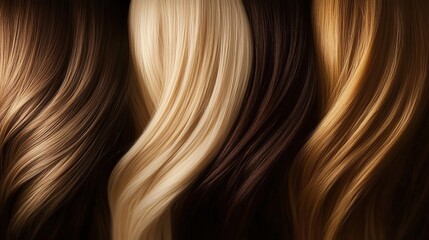 Fototapeta premium Generate an image of different hair colors, blonde and brown, in a row, close-up.