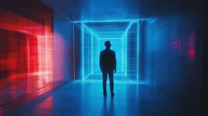 Man Interacting with Holographic Chatbot