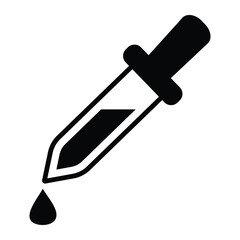Eyedropper icon. Vector silhouette of a laboratory tool filled with a chemical liquid. Eyedropper tool sign and symbol isolated on white background. Vector illustration.
