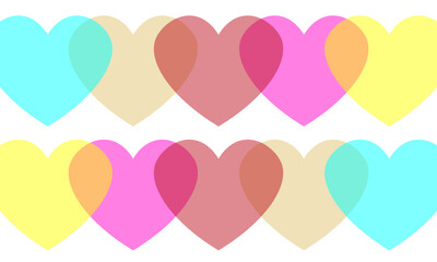 Creative arrangement of vibrant overlapping hearts symbolizing love, unity, and connection, with a modern art style. Perfect for themes of affection, relationships, and decorative design.