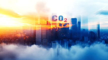 Fototapeta premium Urban landscape transformation city skyline environmental impact imagery pollution and co2 awareness aerial view sustainability and planet health