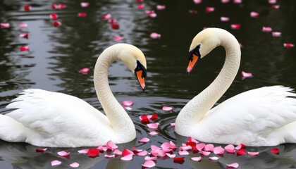 Fototapeta premium Two Elegant Swans Swimming in a Tranquil Pond