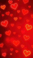 Abstract Red Hearts Glowing Background
