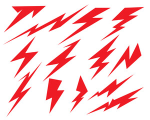 Lightning bolt set red thunderbolt on white background