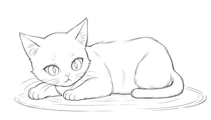 Minimalist Cat Sketch with Clean Black Lines on a White Background