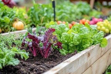 Close-up of an Earth Day-themed organic vegetable garden with fresh produce, vibrant and healthy image