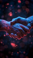 Digital Handshake Symbolizing Partnership, Innovation, and Success in a Futuristic Style