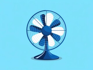 Electric Blue Desk Fan on Light Blue Background for Home and Office Air Circulation