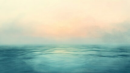 Obraz premium Misty sunrise over calm water.