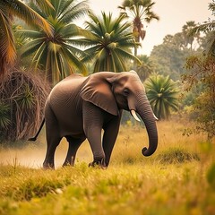 Elephant running in the wild