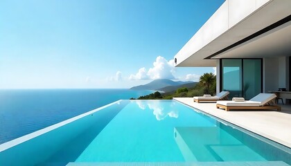 Obraz premium Serene Coastal Luxury: Modern Villa with Infinity Pool