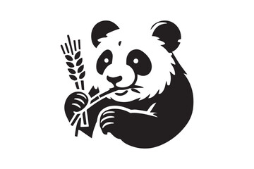 simple black an white a panda mooching vector silhouette isolated on a white background