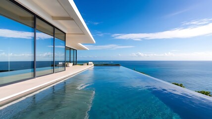 Fototapeta premium Serene Coastal Luxury: Modern Villa with Infinity Pool