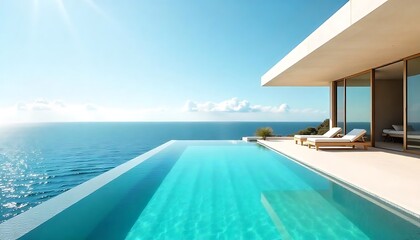Fototapeta premium Serene Coastal Luxury: Modern Villa with Infinity Pool